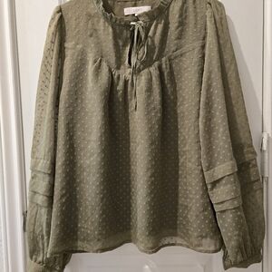 Women's LOFT Sage Green Long Sheer Sleeve Blouse.